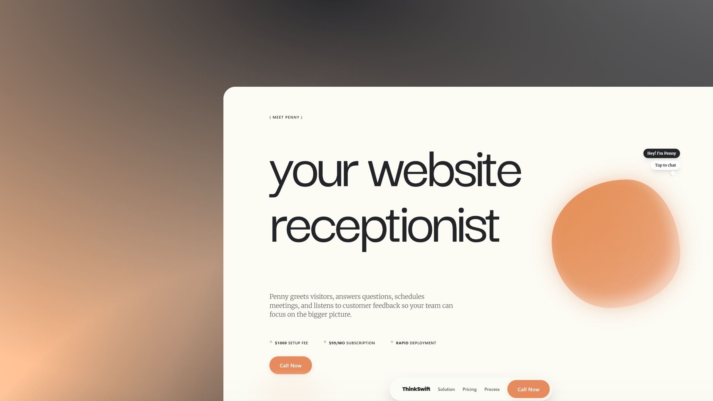 Project Penny digital receptionist interface showing AI-powered conversation, lead qualification, and automated appointment scheduling